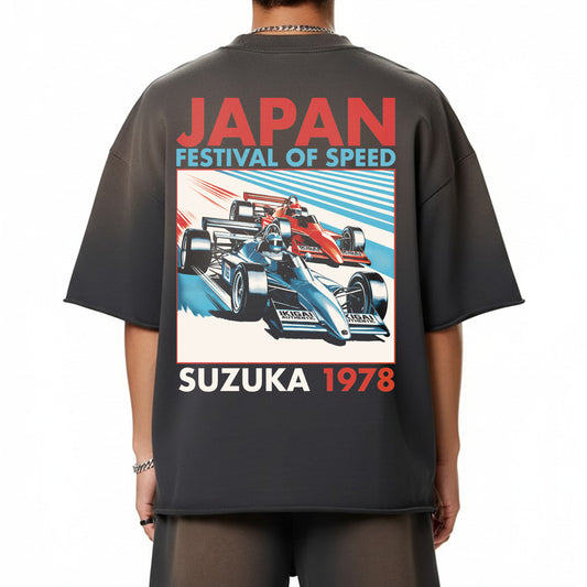 Premium Festival of Speed Sun Fade Raw Edge Heavyweight T-Shirt