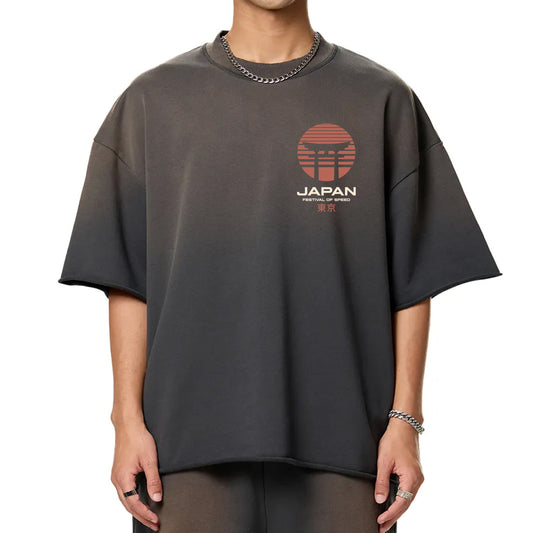Premium Japan Racing Team Sun Fade Raw Edge Heavyweight T-Shirt