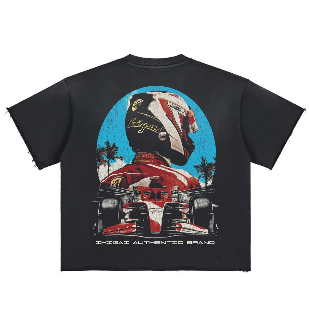 Premium Tokyo Racer Sun Fade Raw Edge Heavyweight T-Shirt