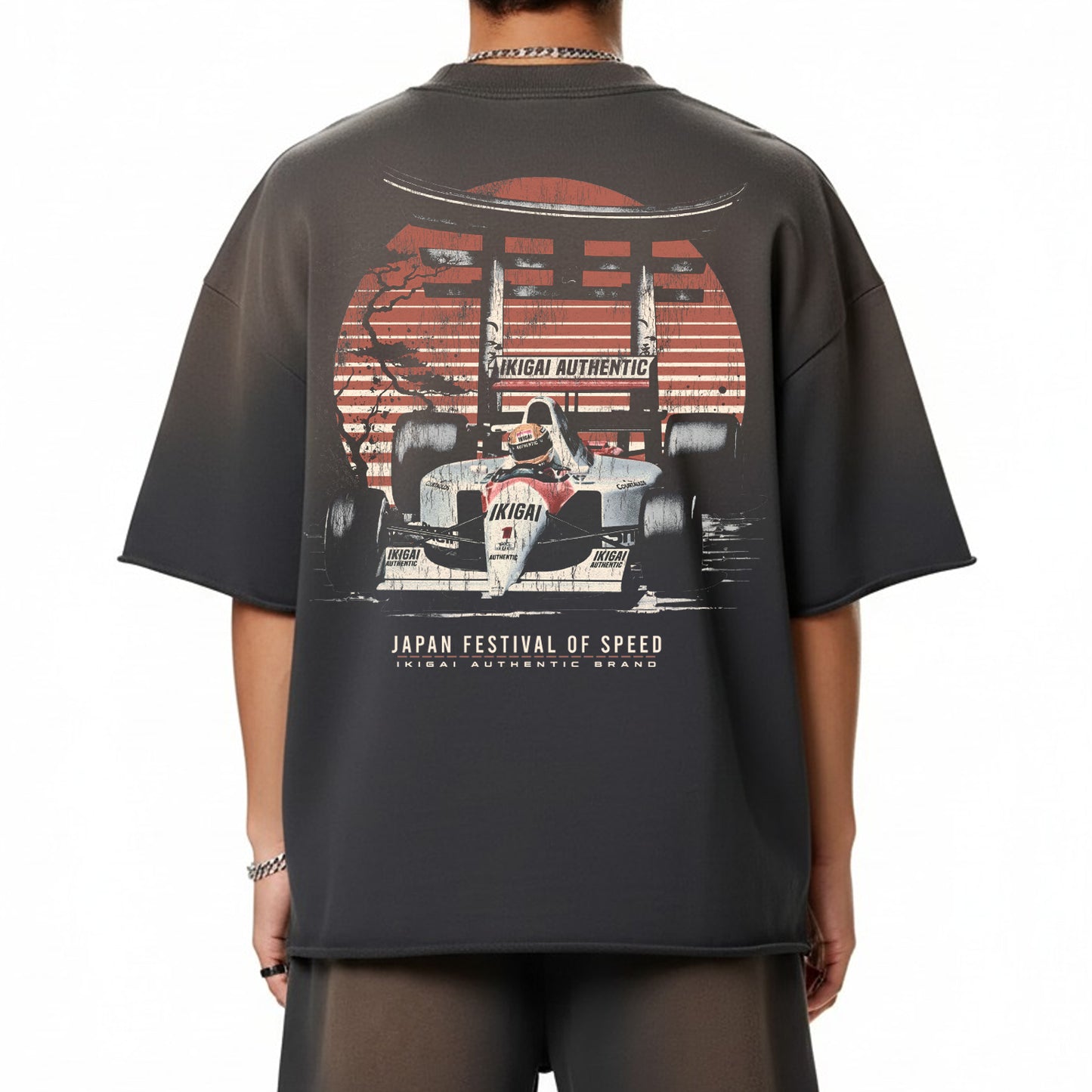 Premium Japan Racing Team Sun Fade Raw Edge Heavyweight T-Shirt