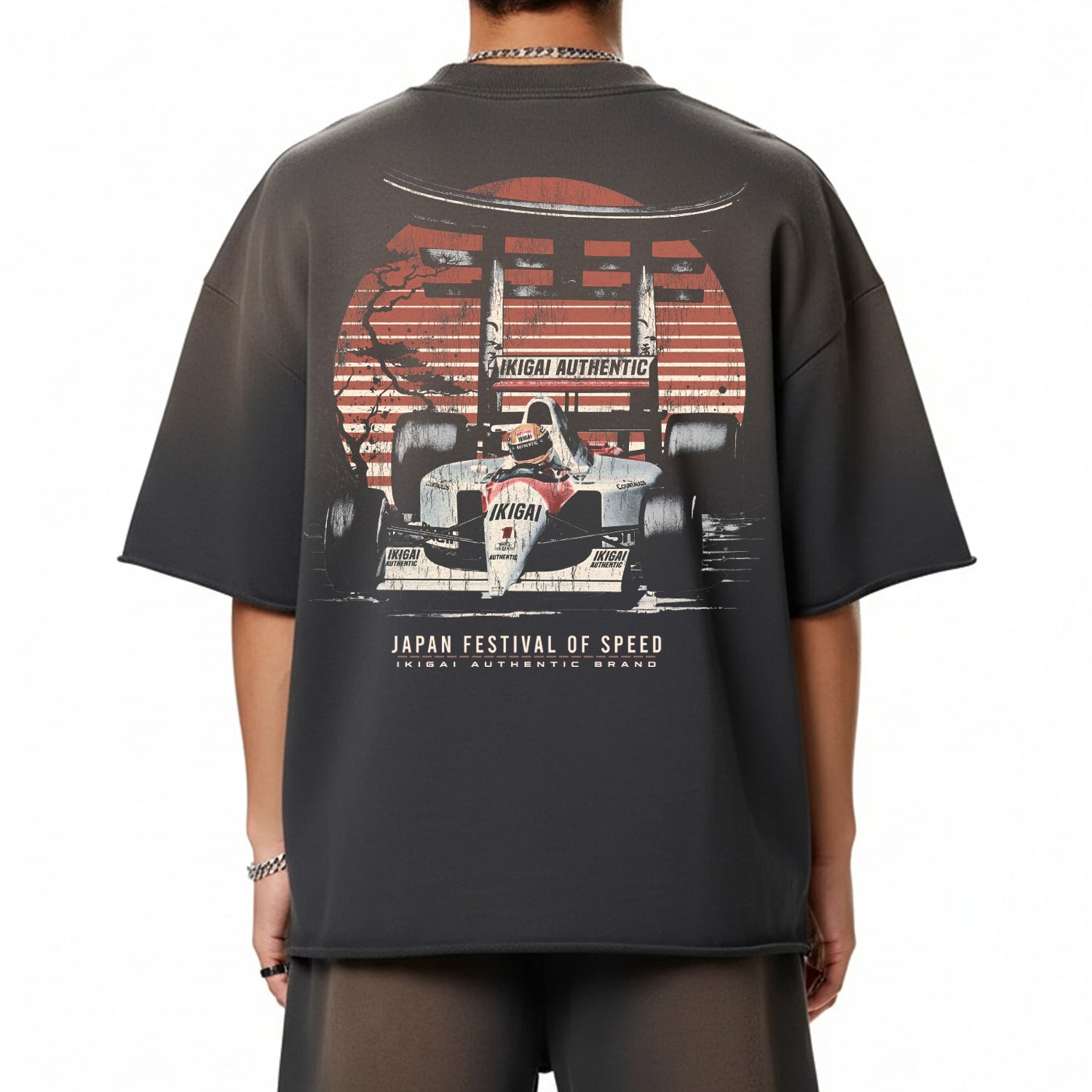 Premium Japan Racing Team Sun Fade Raw Edge Heavyweight T-Shirt