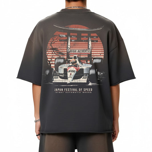 Premium Japan Racing Team Sun Fade Raw Edge Heavyweight T-Shirt