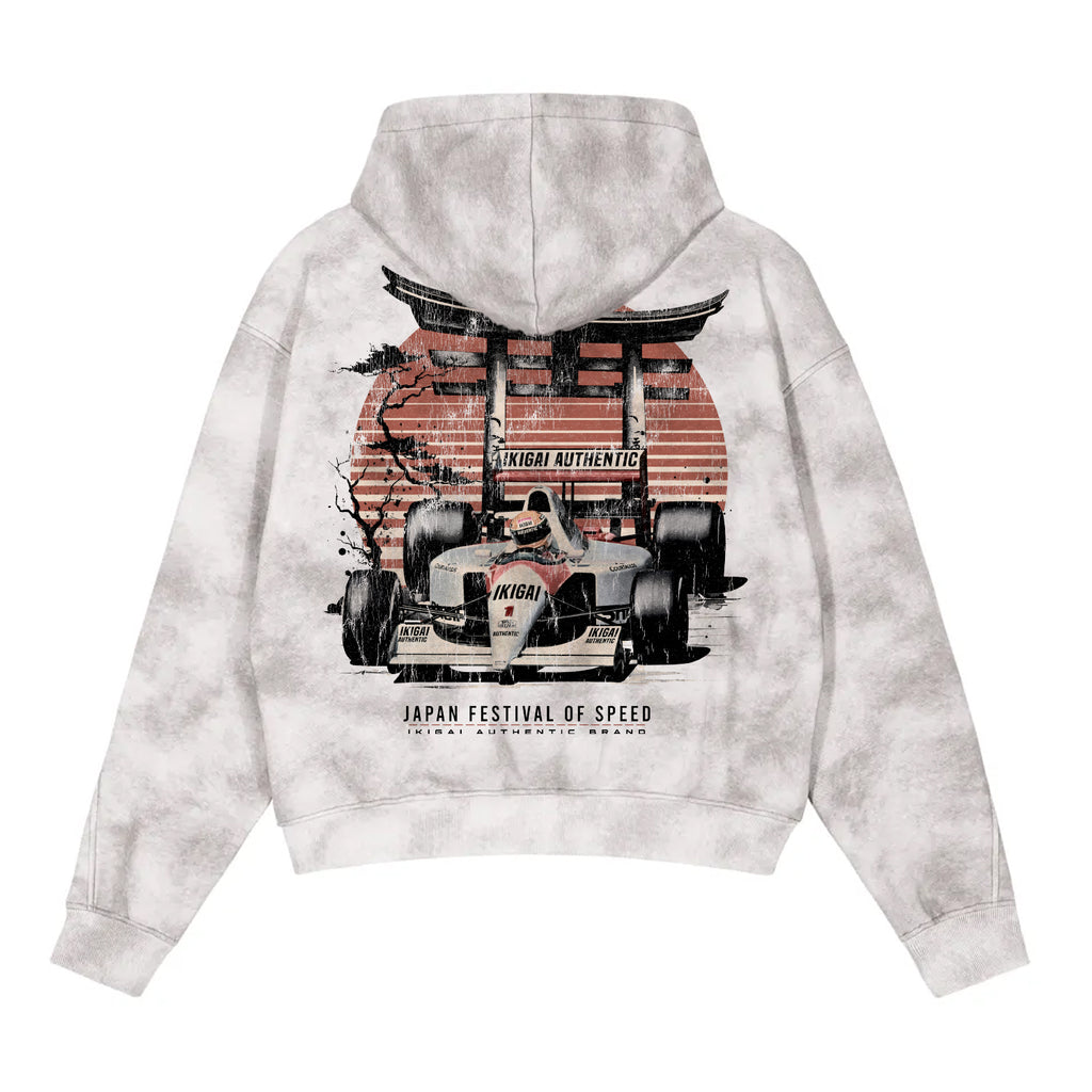 Japan Racing Team Premium Dirty Washed Zip-Up Fleece Hoodie