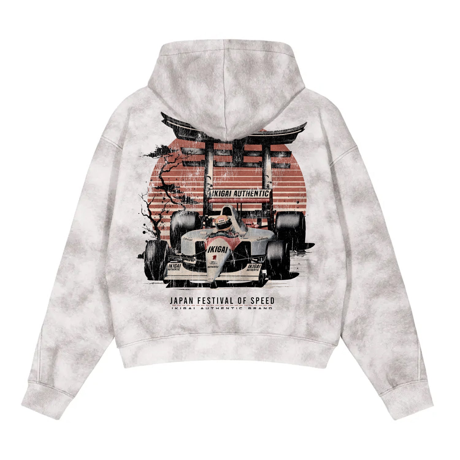 Japan Racing Team Premium Dirty Washed Zip-Up Fleece Hoodie