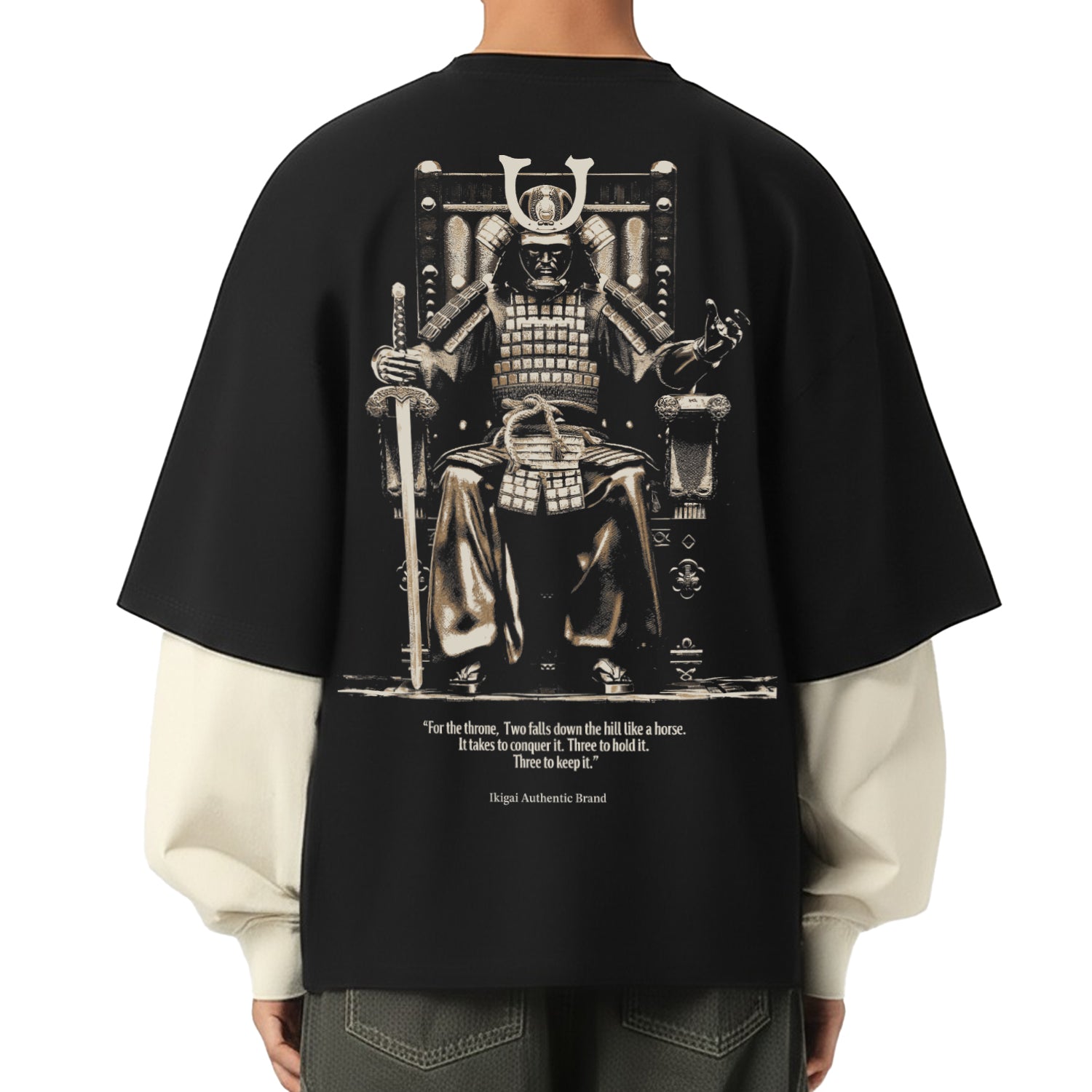 Japanese Ronin Layered Contrast Sleeve Cotton T-Shirt