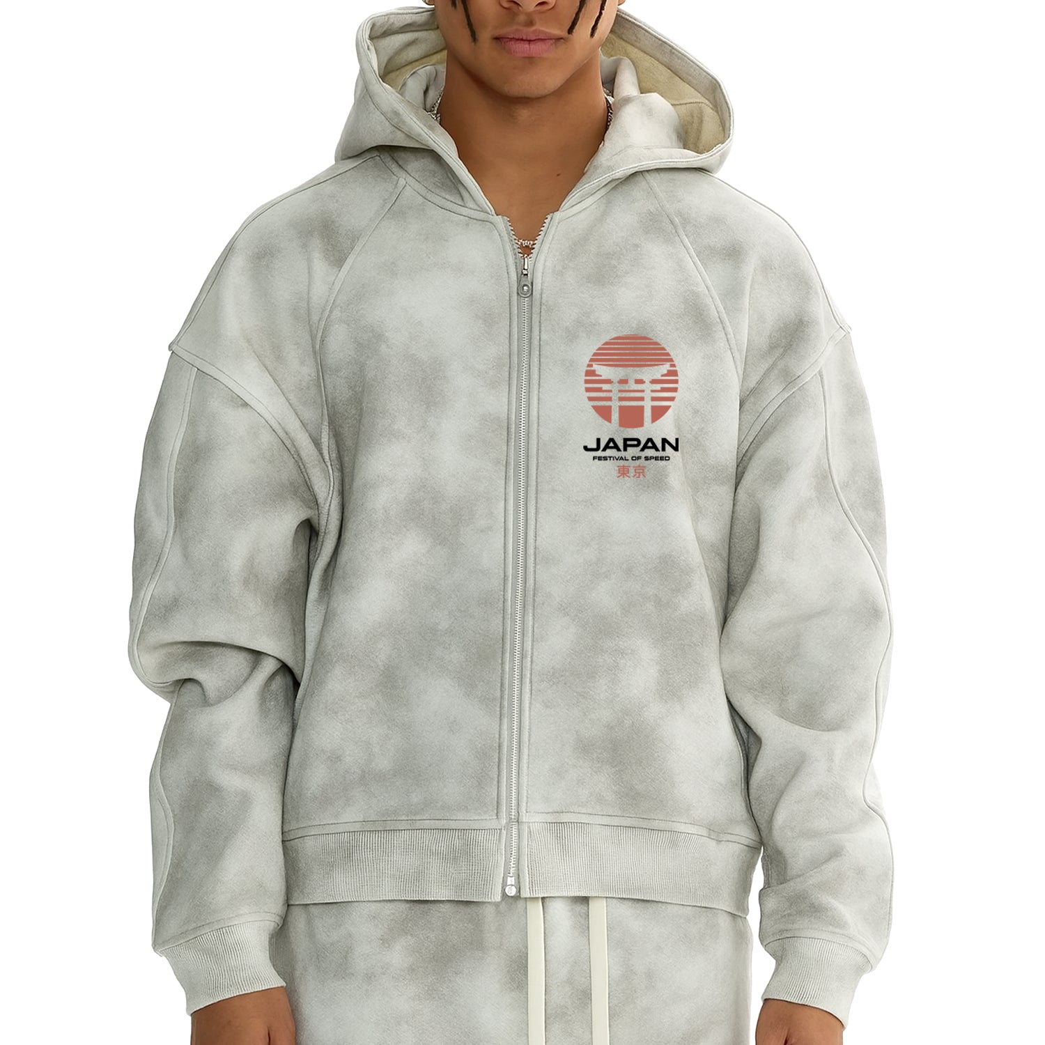 Japan Racing Team Premium Dirty Washed Zip-Up Fleece Hoodie