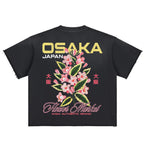 Premium Osaka Flowers Sun Fade Raw Edge Heavyweight T-Shirt