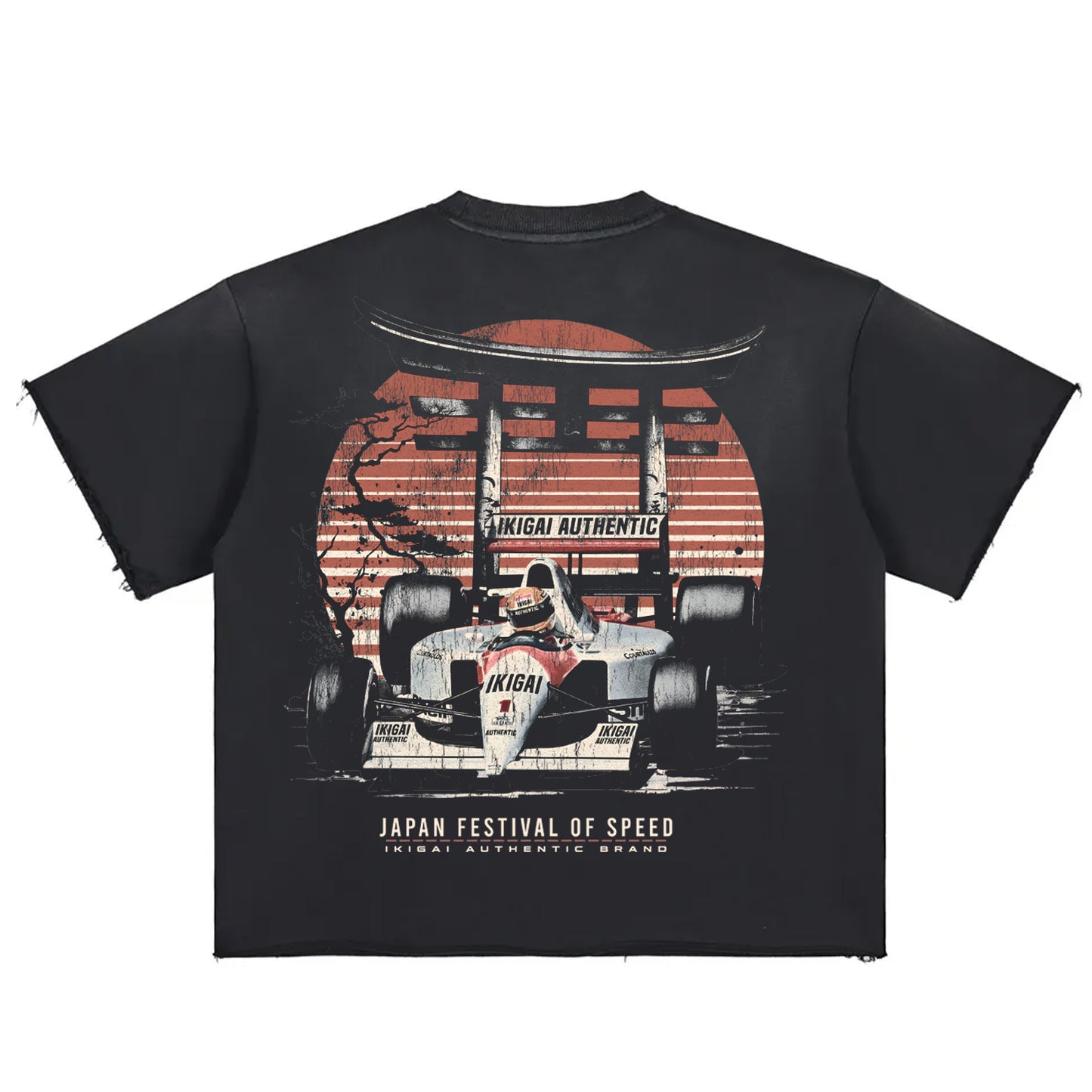 Premium Japan Racing Team Sun Fade Raw Edge Heavyweight T-Shirt