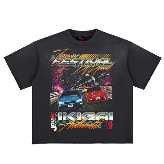 Premium Japan Festival of Speed Sun Fade Raw Edge Heavyweight T-Shirt