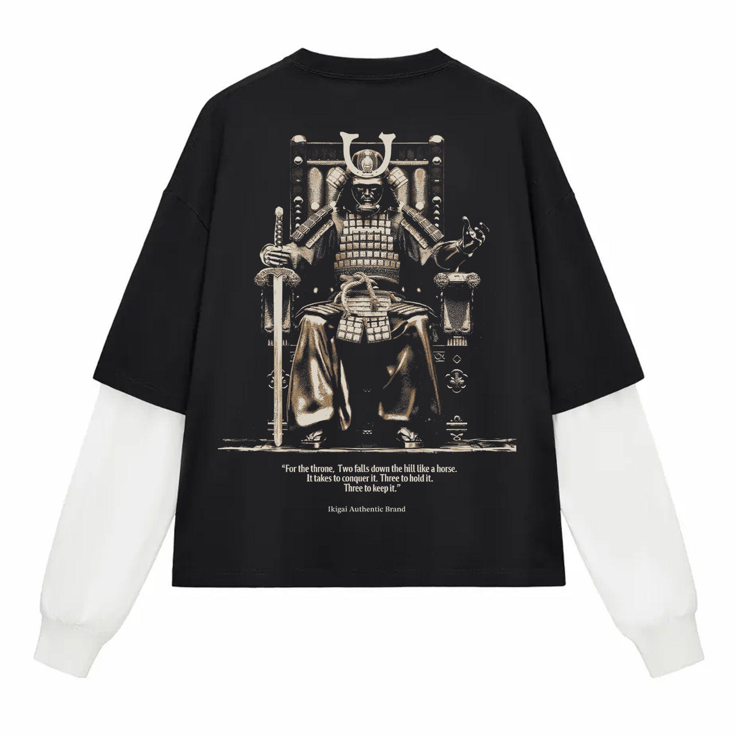 Japanese Ronin Layered Contrast Sleeve Cotton T-Shirt