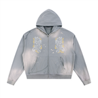 Sun Fade Frayed Raw Edge Fleece Zip Hoodie