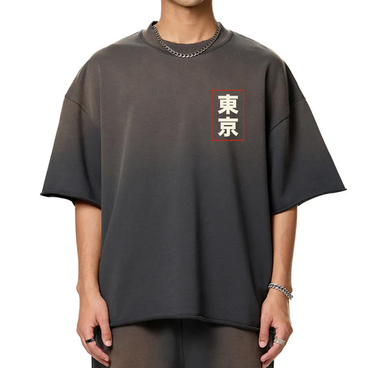 Premium Tokyo Dragon Sun Fade Raw Edge Heavyweight T-Shirt