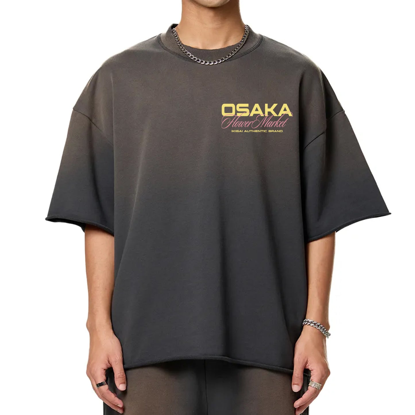 Premium Osaka Flowers Sun Fade Raw Edge Heavyweight T-Shirt