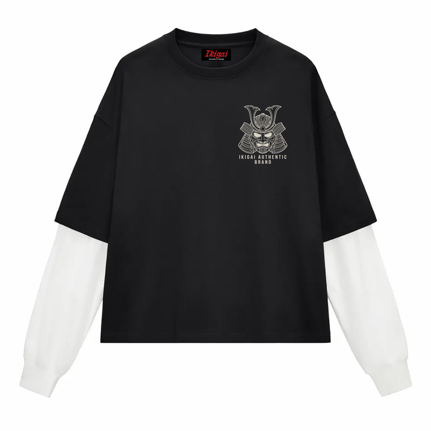 Japanese Ronin Layered Contrast Sleeve Cotton T-Shirt