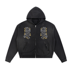 Sun Fade Frayed Raw Edge Fleece Zip Hoodie