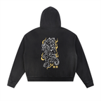 Sun Fade Frayed Raw Edge Fleece Zip Hoodie