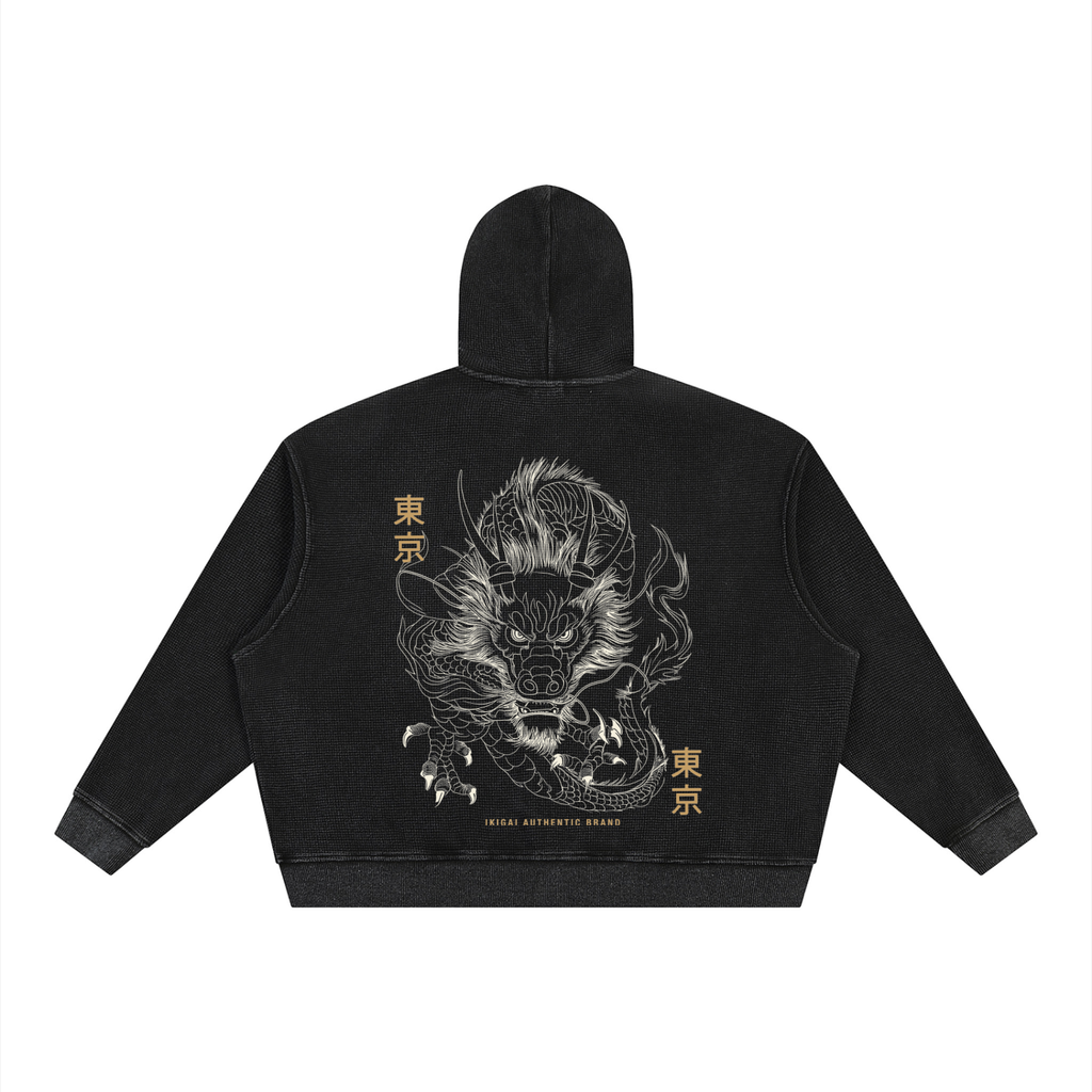 Vintage Wash Boxy Waffle Full Zip Hoodie