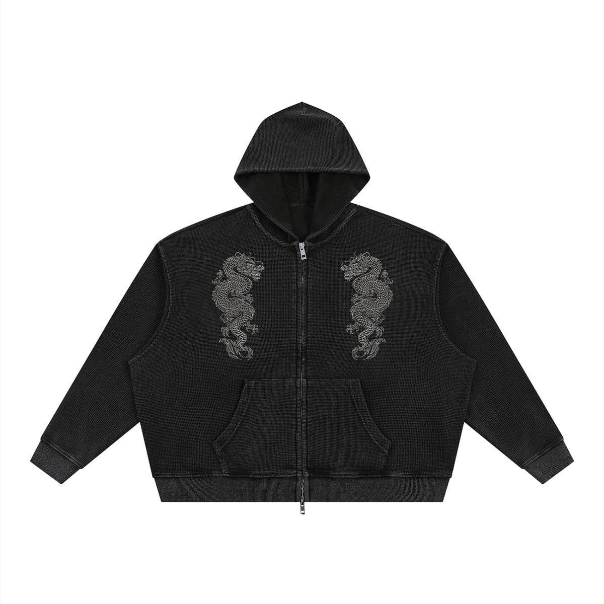 Vintage Wash Boxy Waffle Full Zip Hoodie