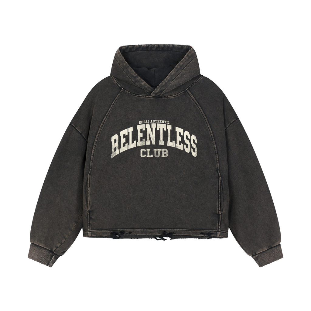 Relentless Club Vintage Frayed-Hem Hoodie