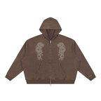Vintage Wash Boxy Waffle Full Zip Hoodie