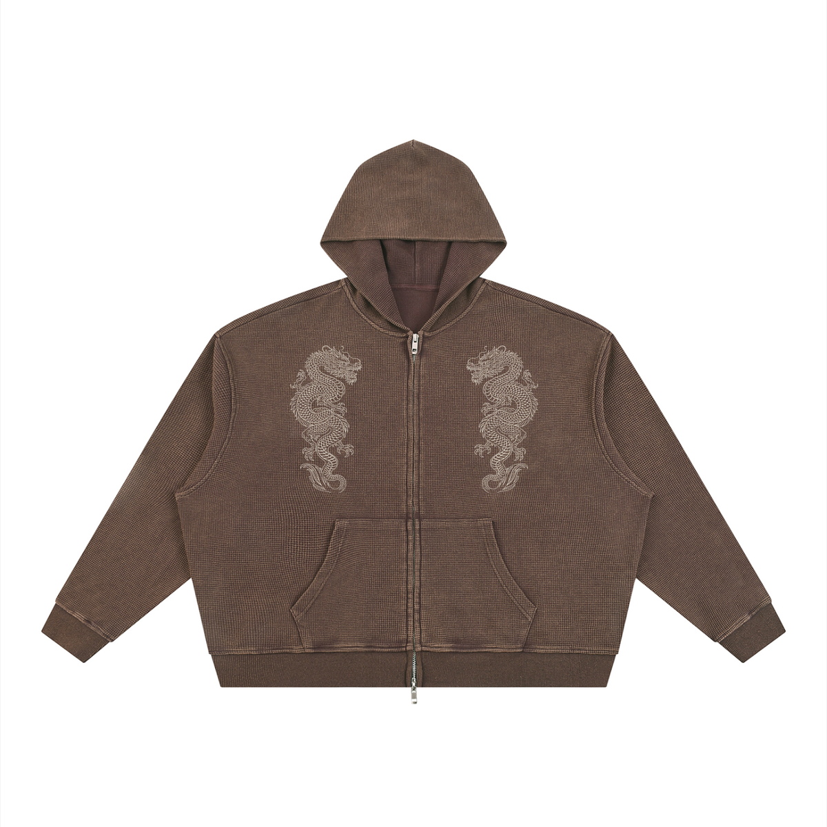 Vintage Wash Boxy Waffle Full Zip Hoodie