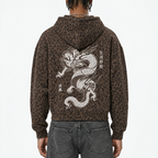 Leopard Print Waffle Full Zip Hoodie