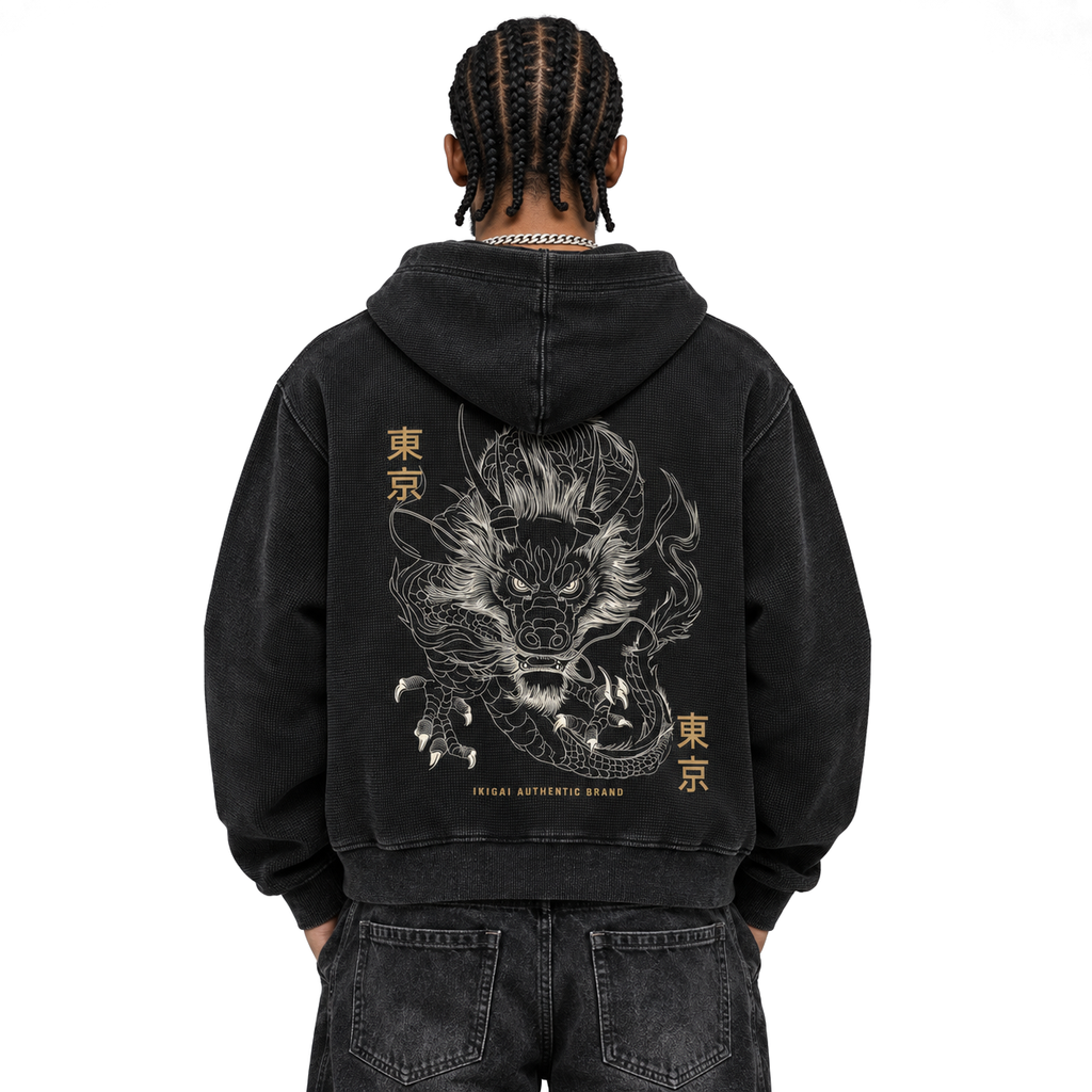 Vintage Wash Boxy Waffle Full Zip Hoodie