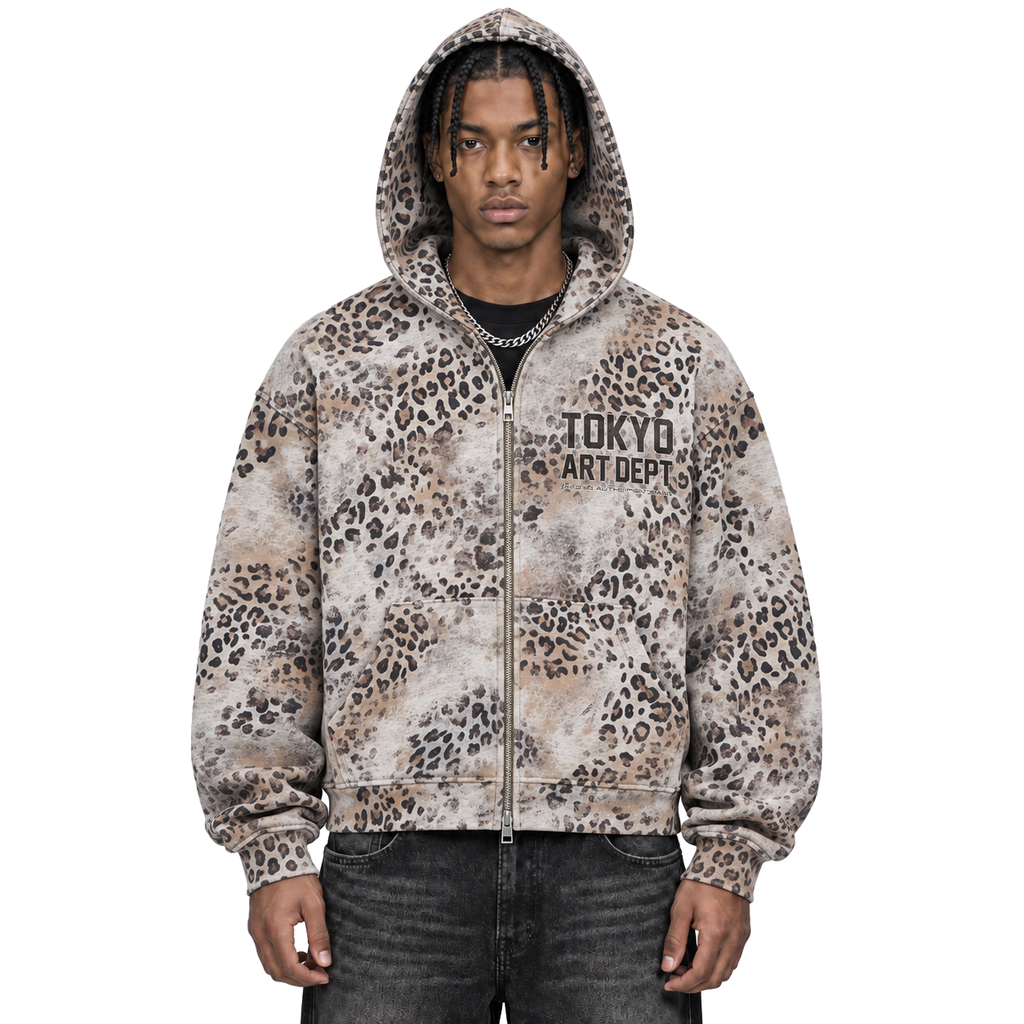 Vintage Wash Leopard Full Zip Hoodie