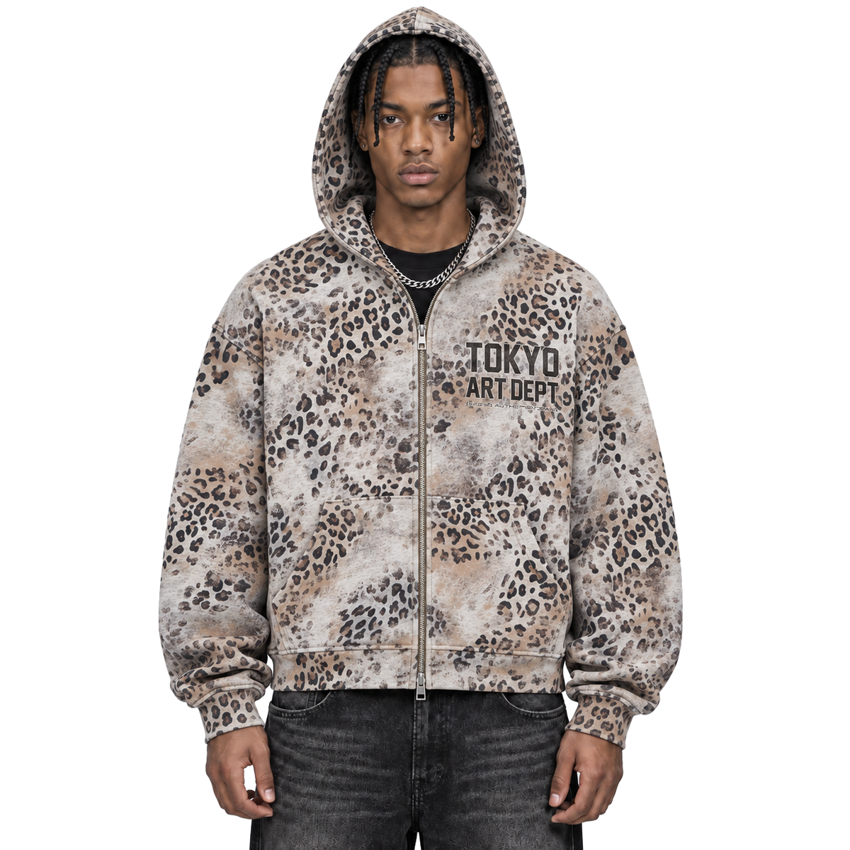 Vintage Wash Leopard Full Zip Hoodie