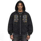 Sun Fade Frayed Raw Edge Fleece Zip Hoodie