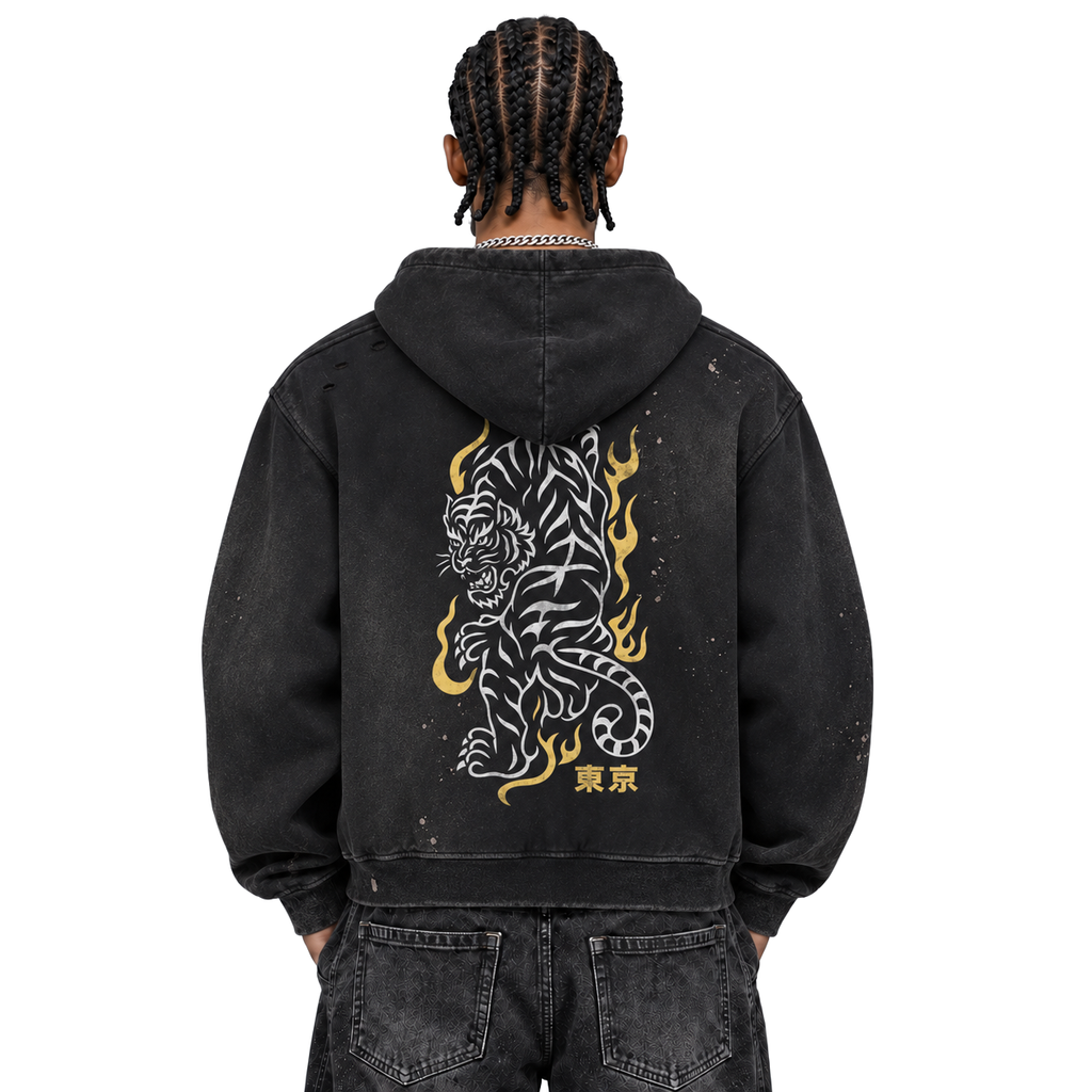 Sun Fade Frayed Raw Edge Fleece Zip Hoodie