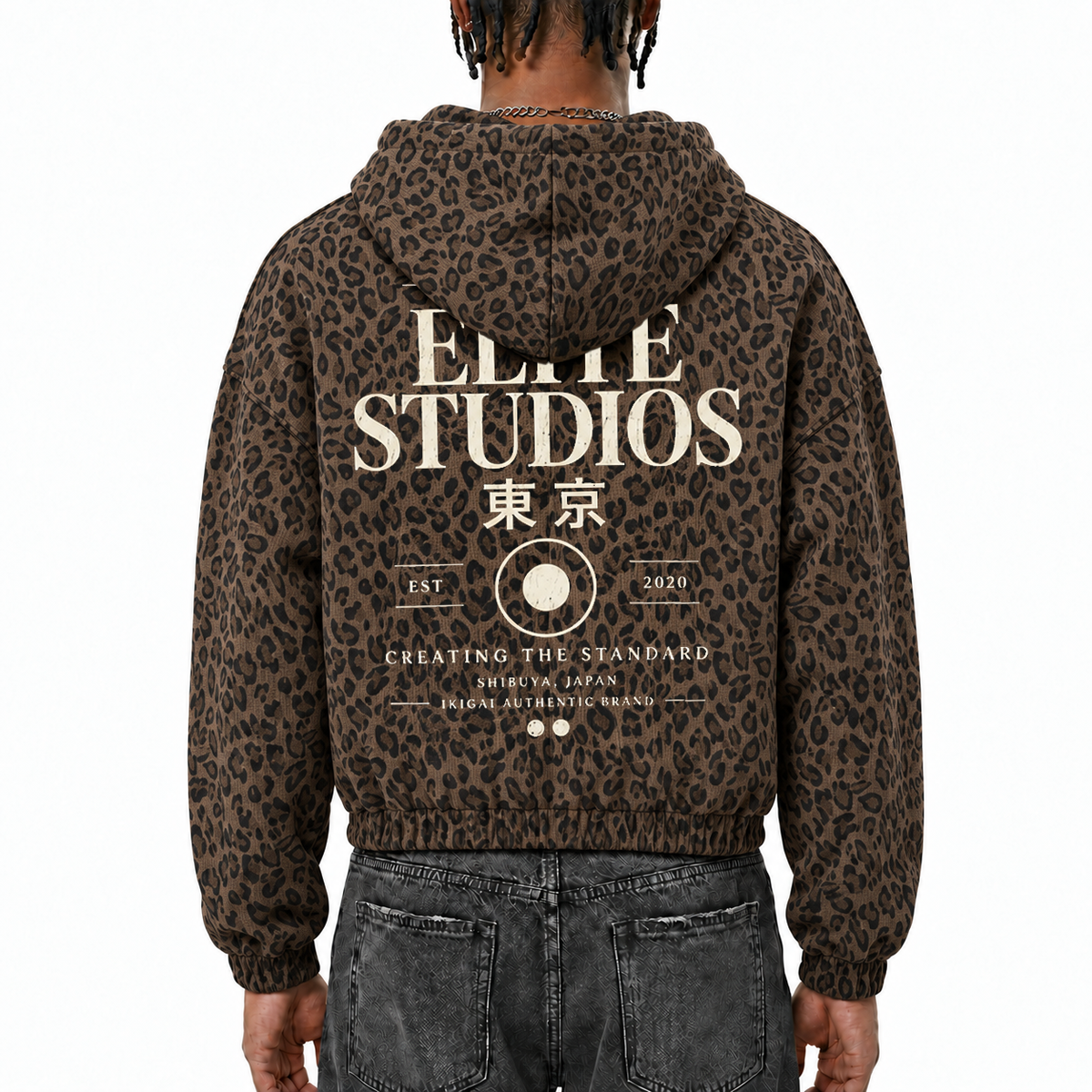 Elite Studio Leopard Print Waffle Full Zip Hoodie