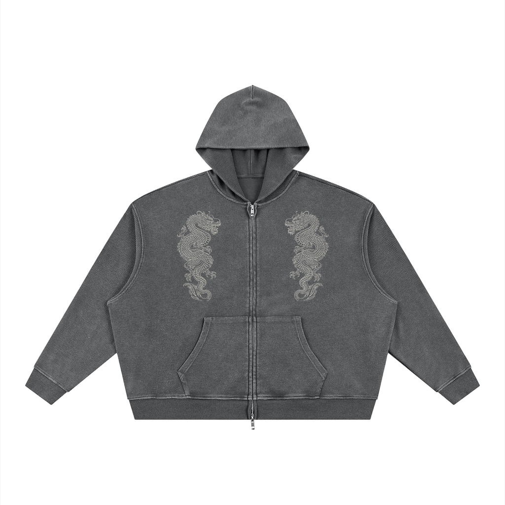Vintage Wash Boxy Waffle Full Zip Hoodie