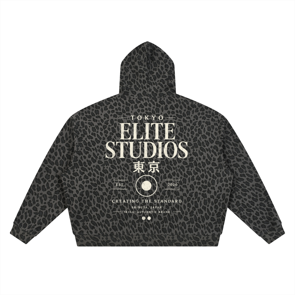 Elite Studio Leopard Print Waffle Full Zip Hoodie