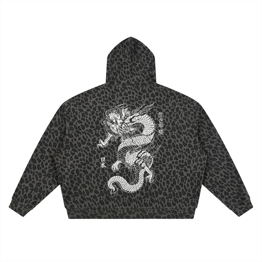 Leopard Print Waffle Full Zip Hoodie