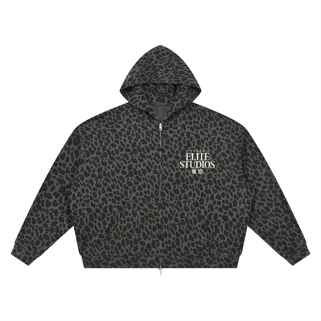 Elite Studio Leopard Print Waffle Full Zip Hoodie