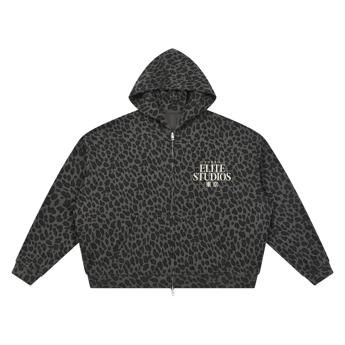 Elite Studio Leopard Print Waffle Full Zip Hoodie