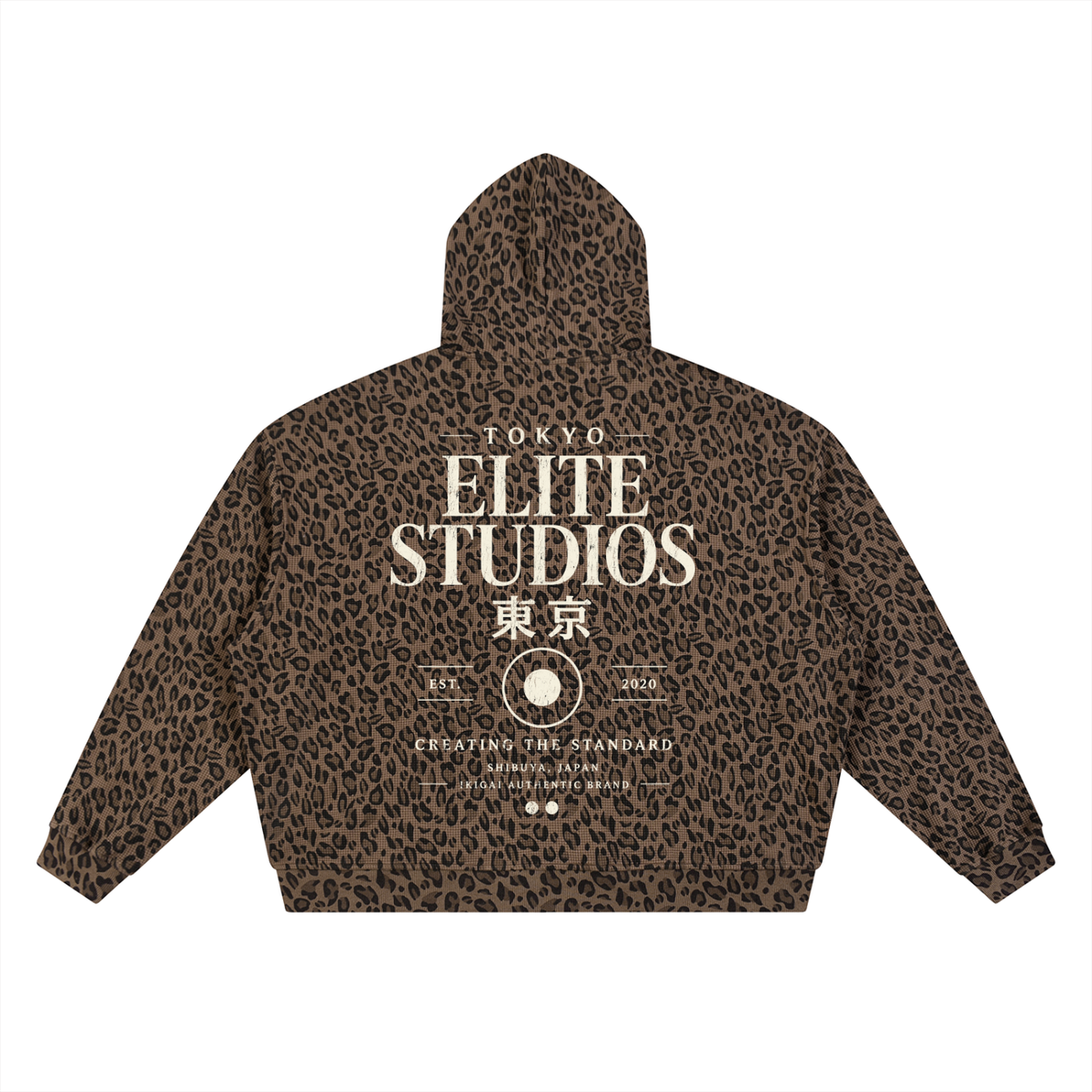 Elite Studio Leopard Print Waffle Full Zip Hoodie