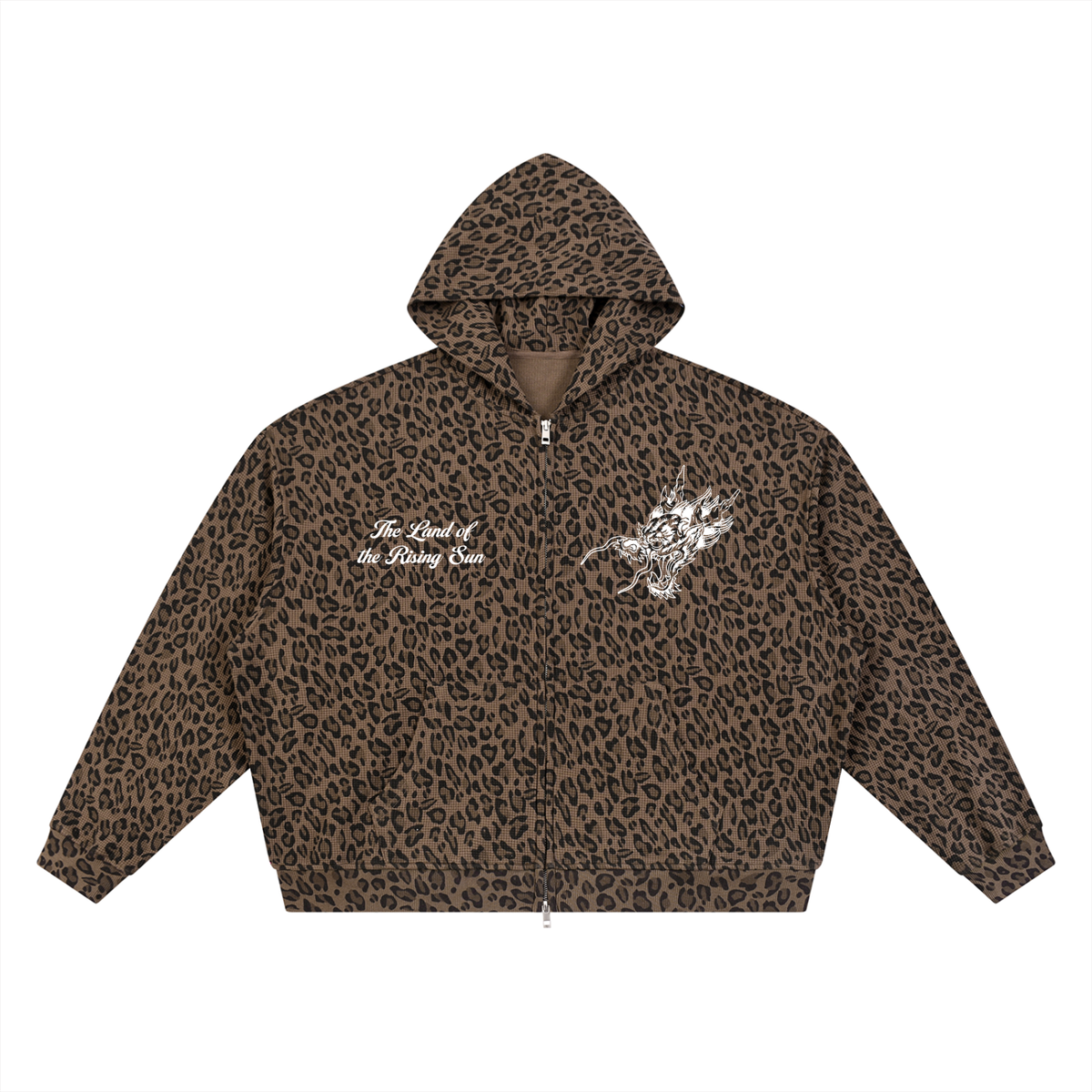 Leopard Print Waffle Full Zip Hoodie