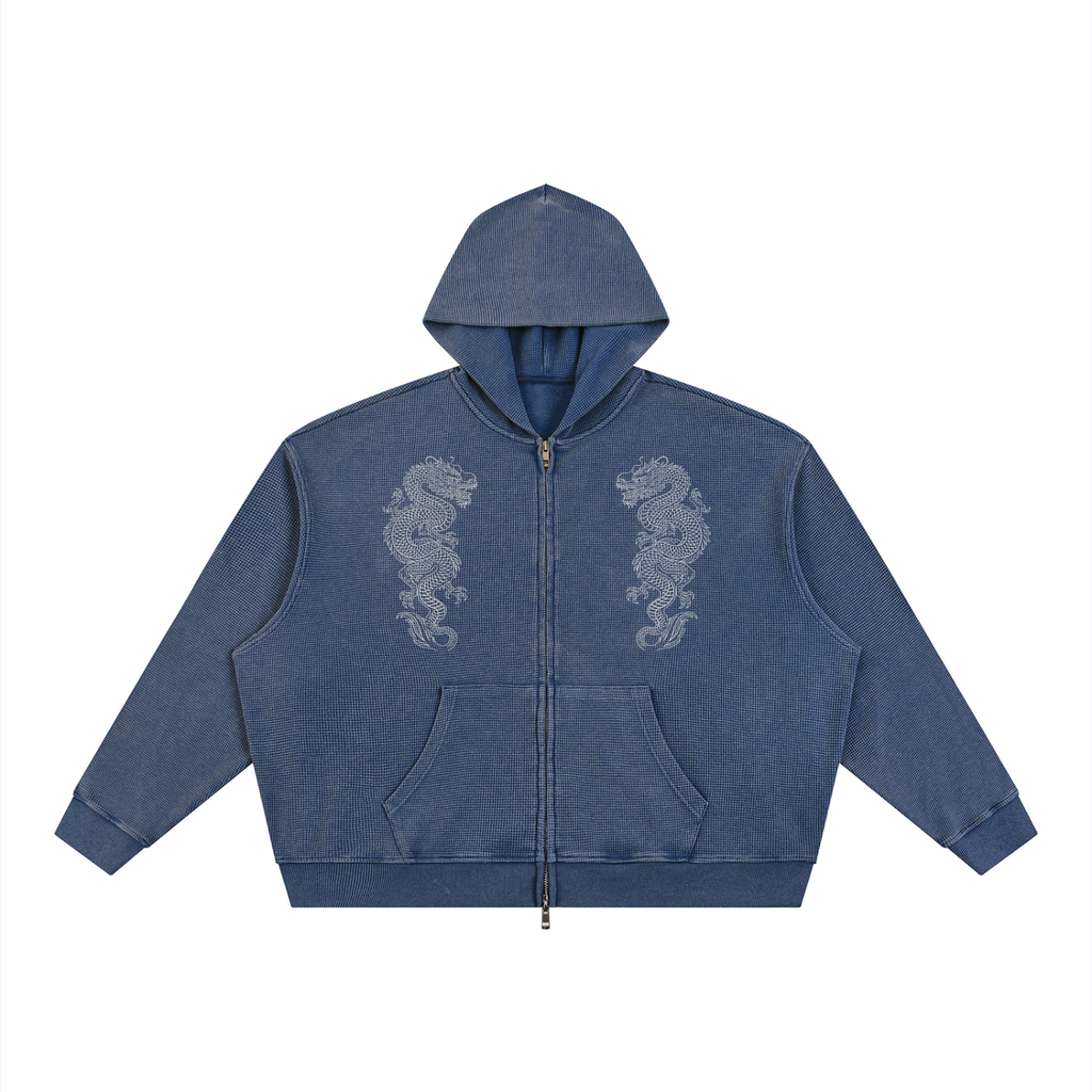 Vintage Wash Boxy Waffle Full Zip Hoodie