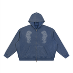 Vintage Wash Boxy Waffle Full Zip Hoodie