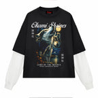 Okami Wolves Layered Contrast Sleeve Cotton T-Shirt =